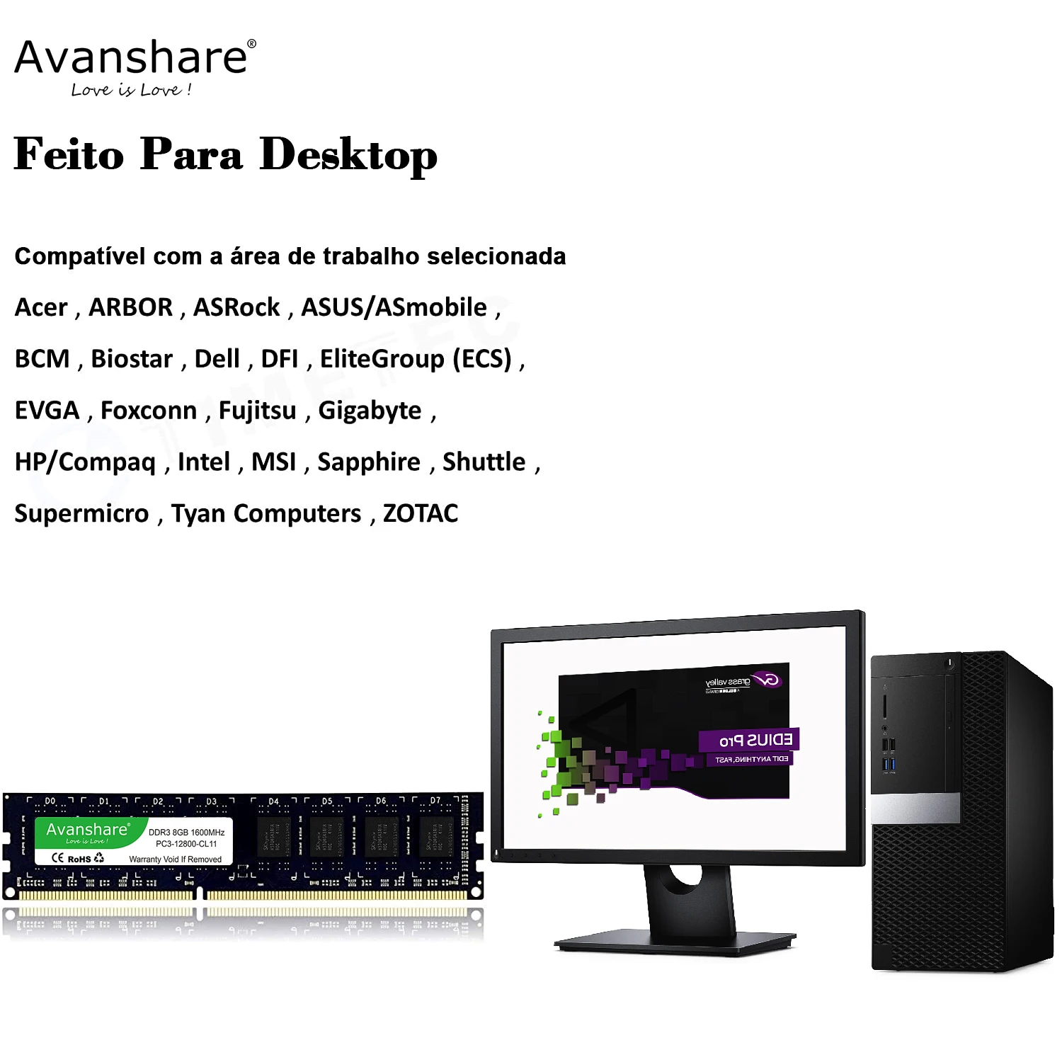 Imagem -04 - Avanshare 10 Peças de Memória Ram Ddr3 8gb 4gb 1333mhz 1600mhz Memória de Desktop 240pin 1.5v para Computador pc Intel e Amd Ram Atacado