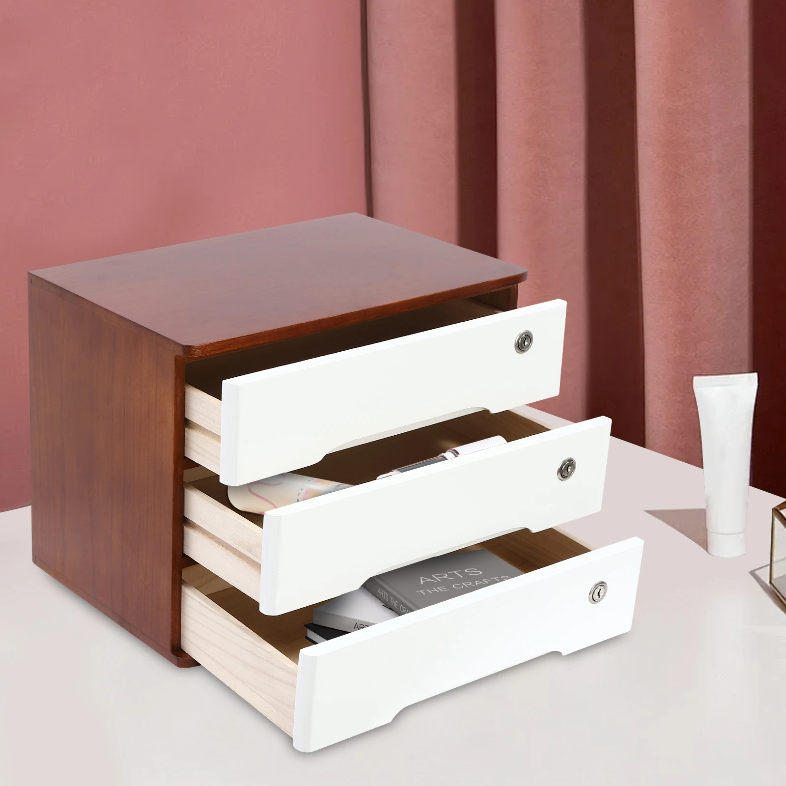 Armadietto chiuso a 3 strati: noce + bianco per il soggiorno di casa da riporre