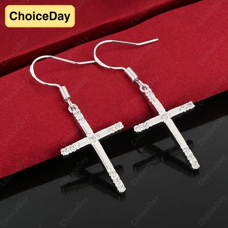

ChoiceDay 925 Sterling Silver 40mm Luxury Cross Dangle Earrings Men and Women Hip Hop Accessories Party