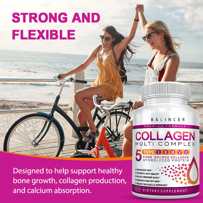 Balincer Hydrolyzed Collagen Supplement - For Skin, Hair, Nail Health, Type I, II, III, V, X, Gluten Free | Non-GMO