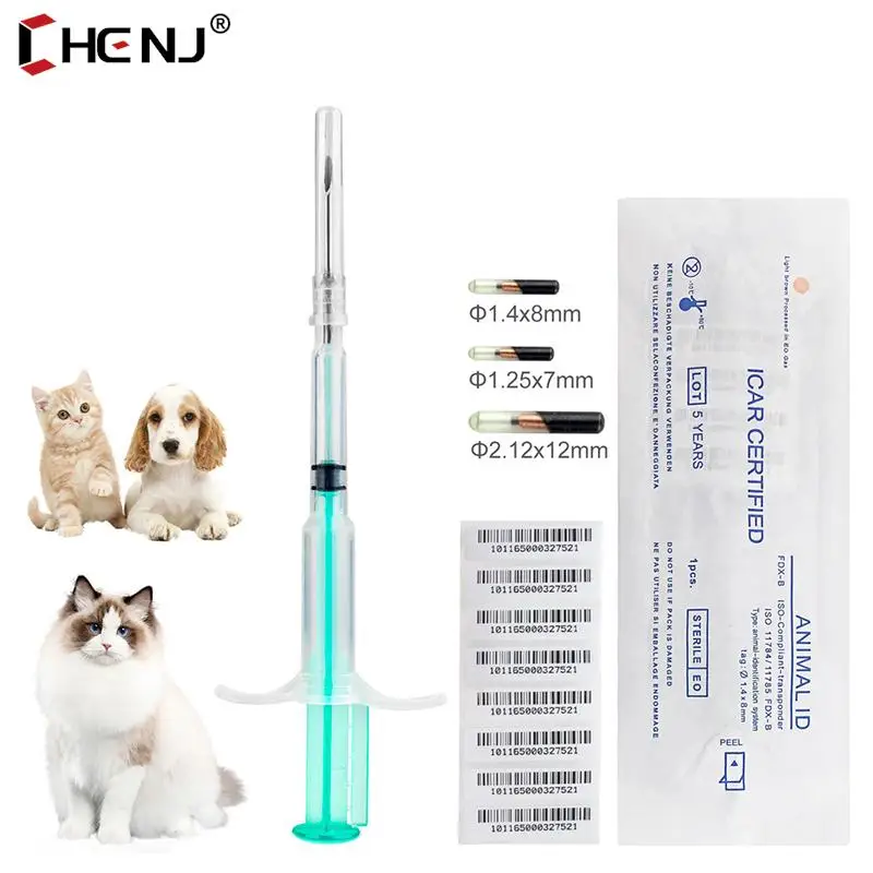 Pet Animal Microchip Syringe 1.25*7mm/1.4*8mm/2.12*12mm Horse Dog Microchip Pets Chips Animals Chip Syringes For Dogs Cats Fish