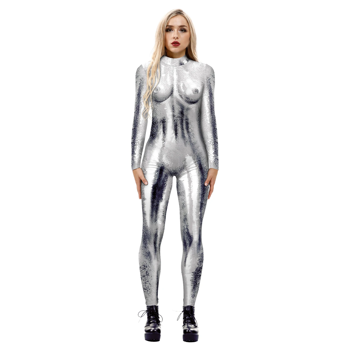 VIP FASHION Halloween Jumpsuit Skinny Long Sleeve Bodycon Cosplay Costumes Spandex Catsuit Adult Carnival Party Clothing