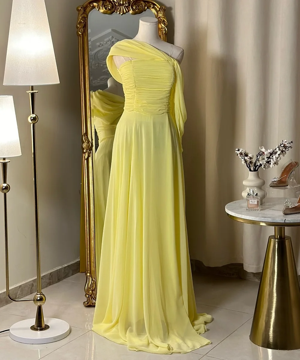 

Customized Sizes Available Chiffon Pleat A-line Off-the-shoulder Long Dresses Bespoke Occasion Dresses Fashion Saudi Arabia