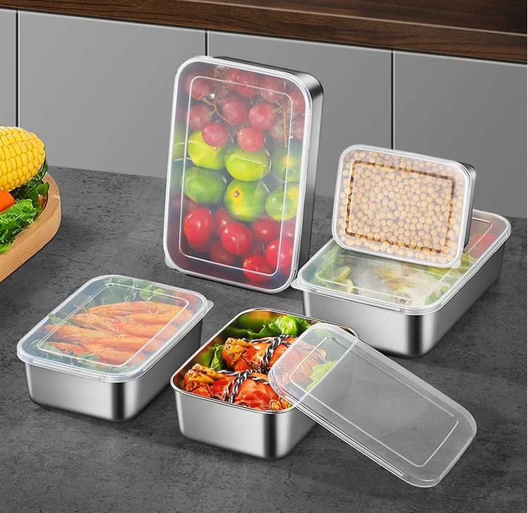 

Stainless Steel Square Tray With Lid Kitchen Food Storage Dish Sausage Noodles Fruits Cooling Rack Set Baking BBQ Box Container