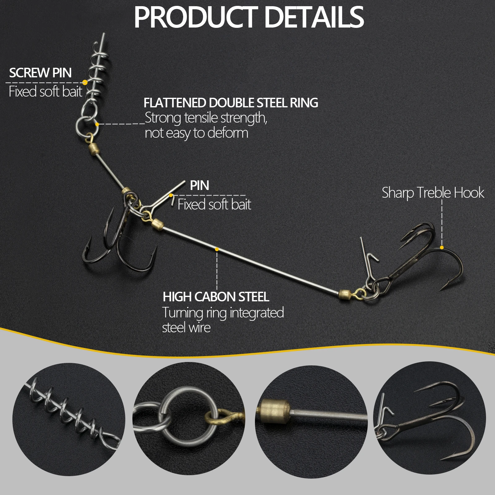 THKFISH Treble Fishing Hooks Spinpole Stinger Fishing Rig Hook for Pin Screw Connector Set Pike Bass Perch Bait Barbed Sharp