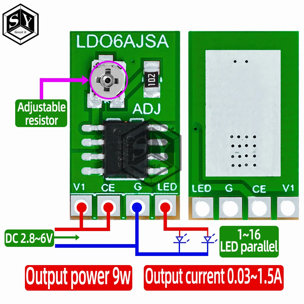 30-1500MA Adjustable Constant Current LED Driver DC 3.3V 3.7V 4.2V 5V PWM Control Board Buck Power module