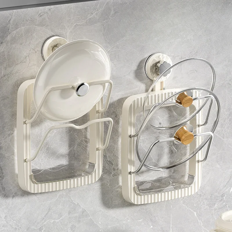 Suction cup pot lid holder placer free wall-mounted kitchen shelf multifunctional chopping board rack double draining