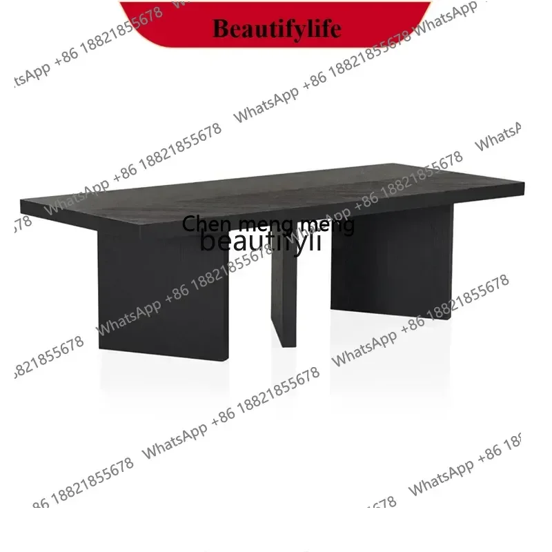 X  ss 8617 Medieval solid wood dining table wabi style retro black rectangular dining table household small apartment designer d