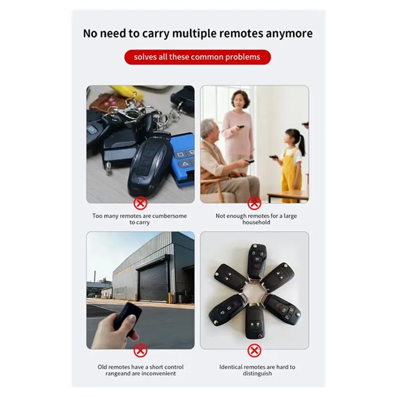 B24B 433Mhz Remote Control Clone Learning 4CH Car Key Garage Door Gate Opener Duplicator Universal 4 Buttons Door Remotes