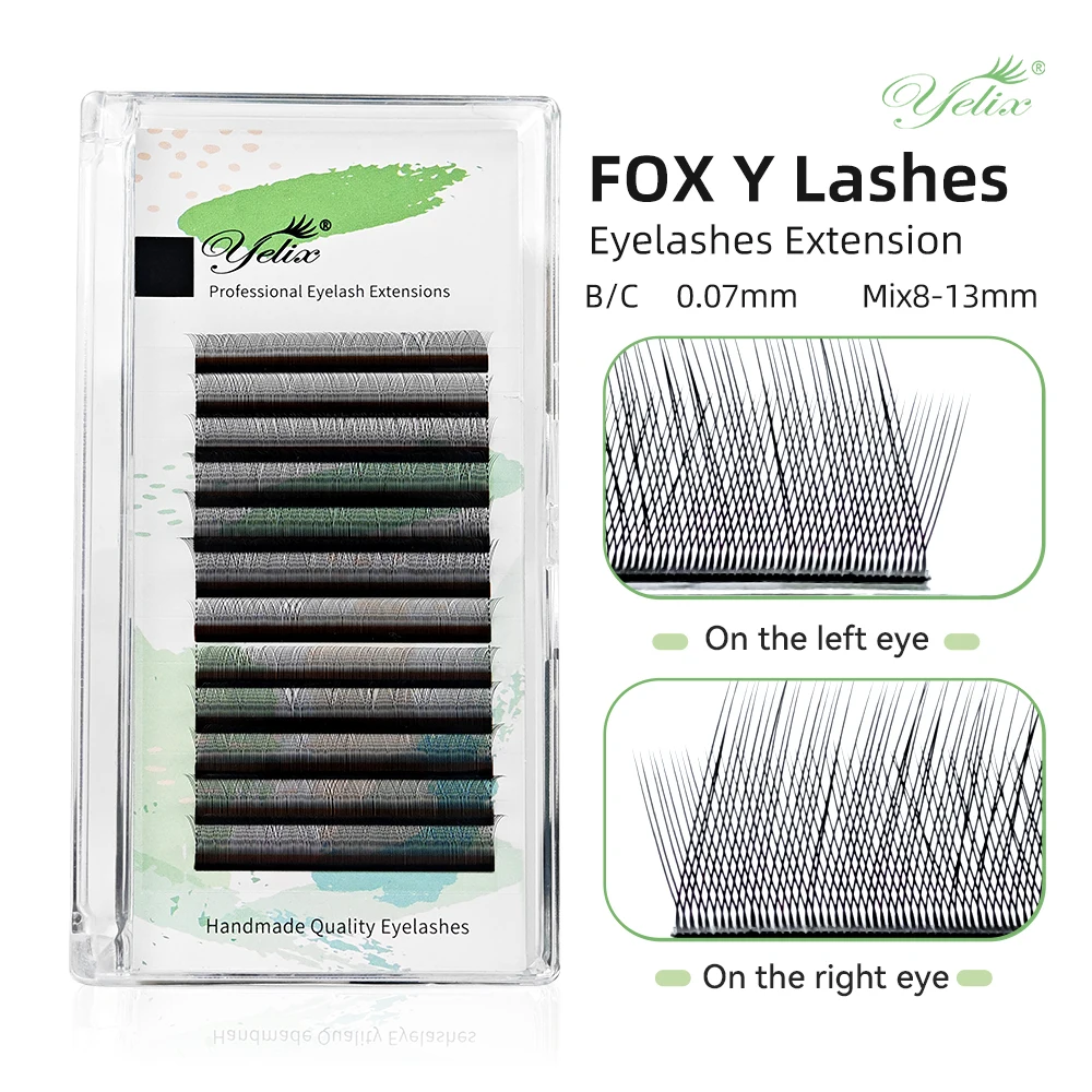 Yelix Fox Y Cat Eye Eyelash Extensions Wispy Fluffy Volume False Lashes Premade Lash Clusters Soft Curly Easy Graft Professional
