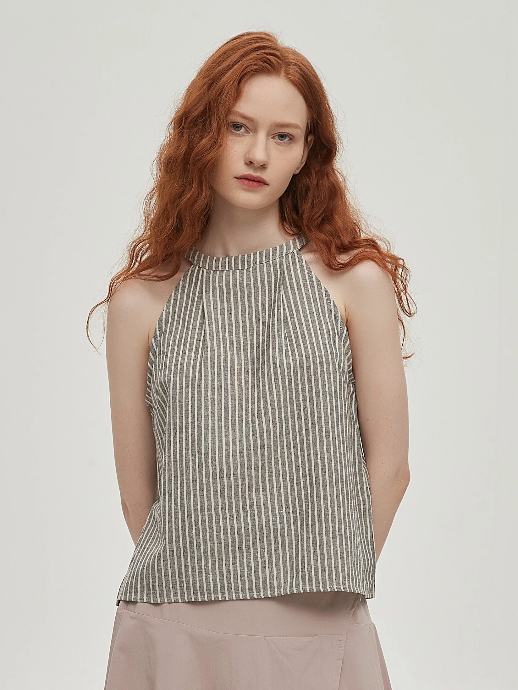 

Sprout Summer Stripe Ne Hanging Vest Strap irtl Svel Cotton French Sle Slim Fit Women's Mid-Length Casual Top