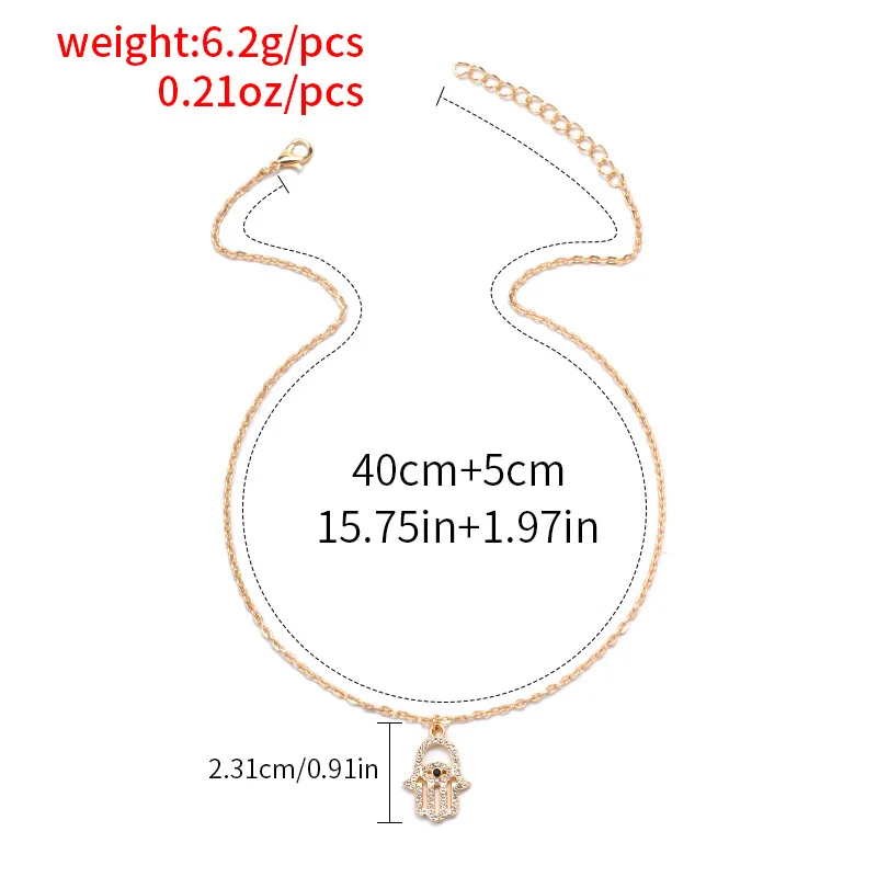 1PC Minimalist Shiny Zircon Fatima Hand Necklace For Women Vintage Hollow Hamsa Hand Clavicle Chain Choker Jewelry Gift N334