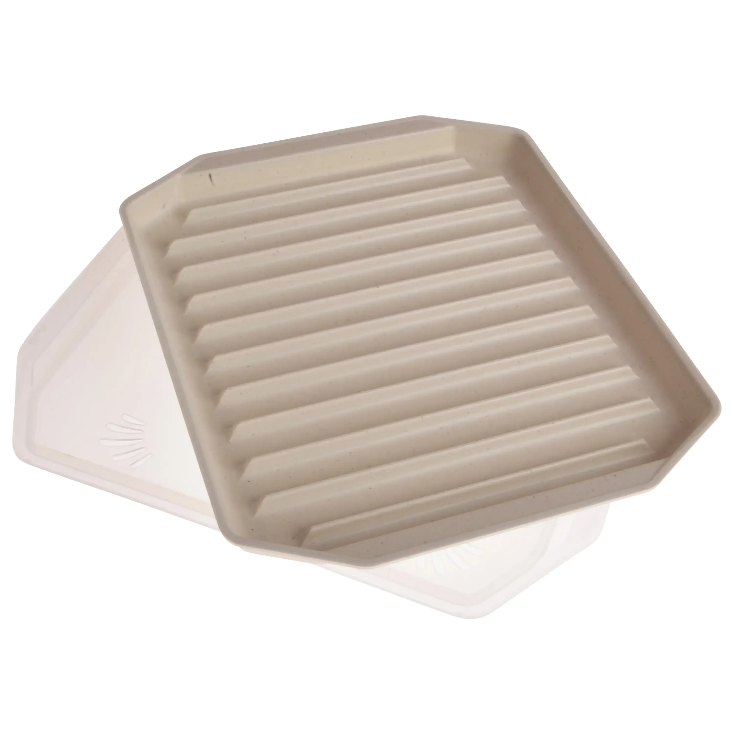 Estante de tocino cubierto seguro para microondas con tapa, blanco, 60117W
