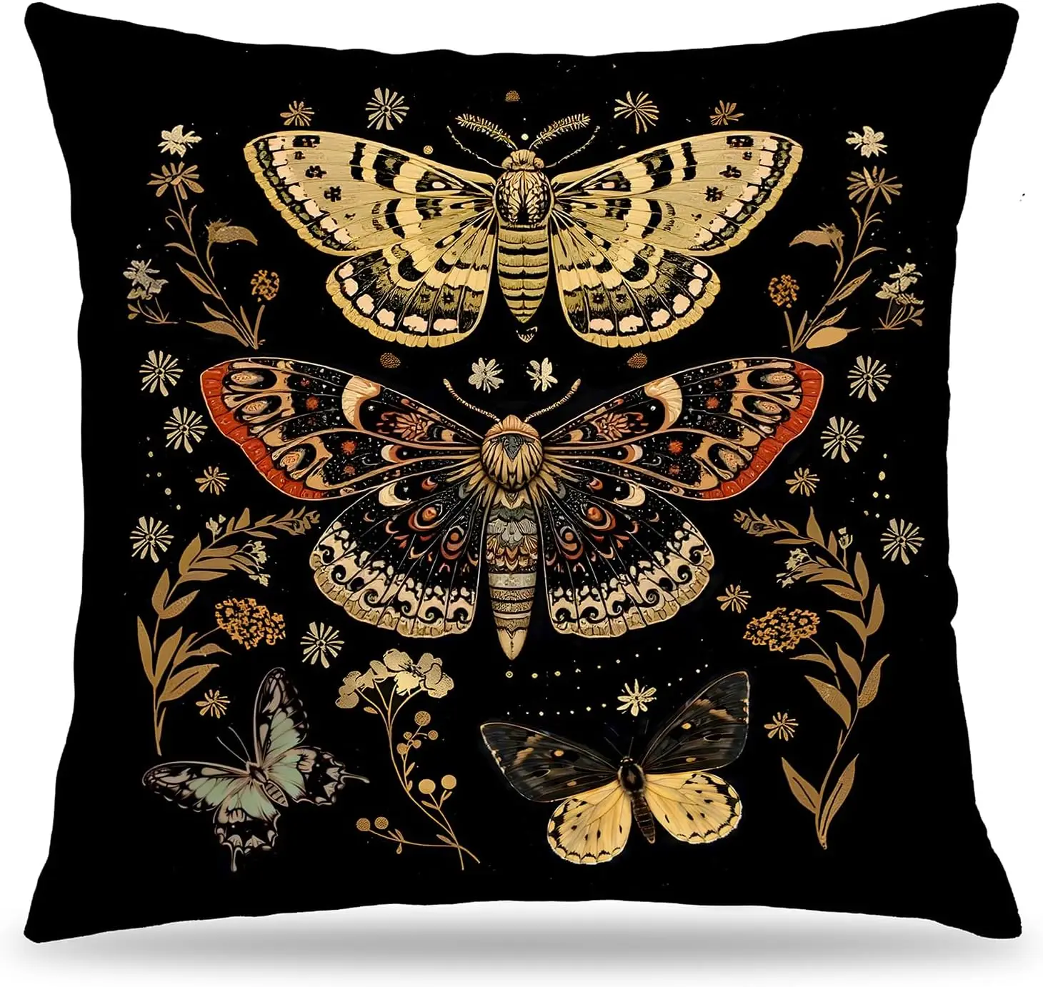 1pcsFloral Gothic Butterfly Pillow Covers 18x18 Double-Sided, Butterfly Room Home Decor, Dark Cottagecore Rustic Flower Botanica
