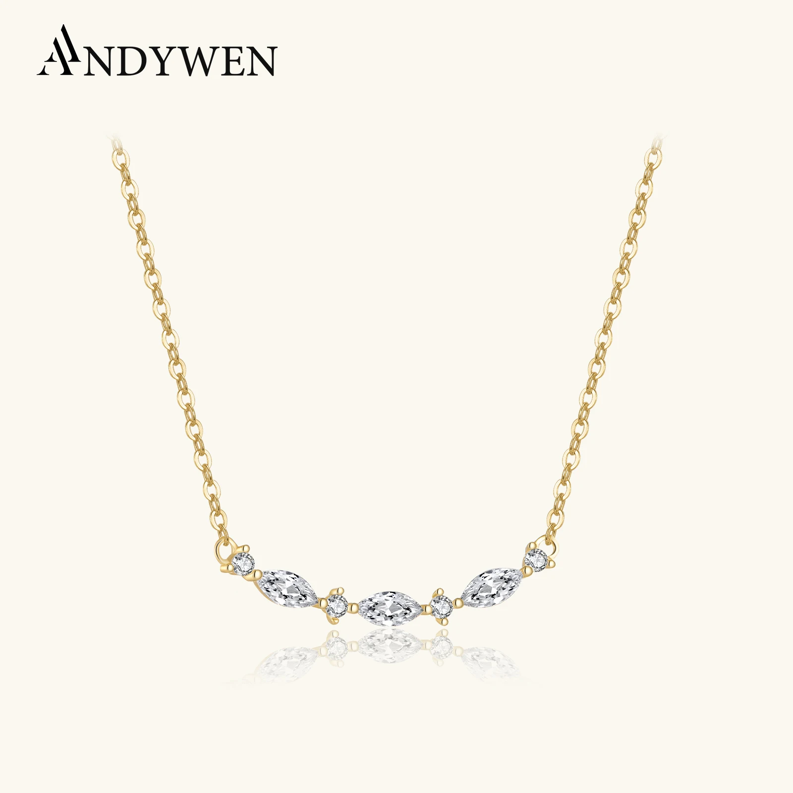 

ANDYWEN 925 Sterling Silver Gold Line Queen Marqulse Zircon CZ Pendant Necklace Long Chain Fine Jewelry 2024 Valentiens Jewels