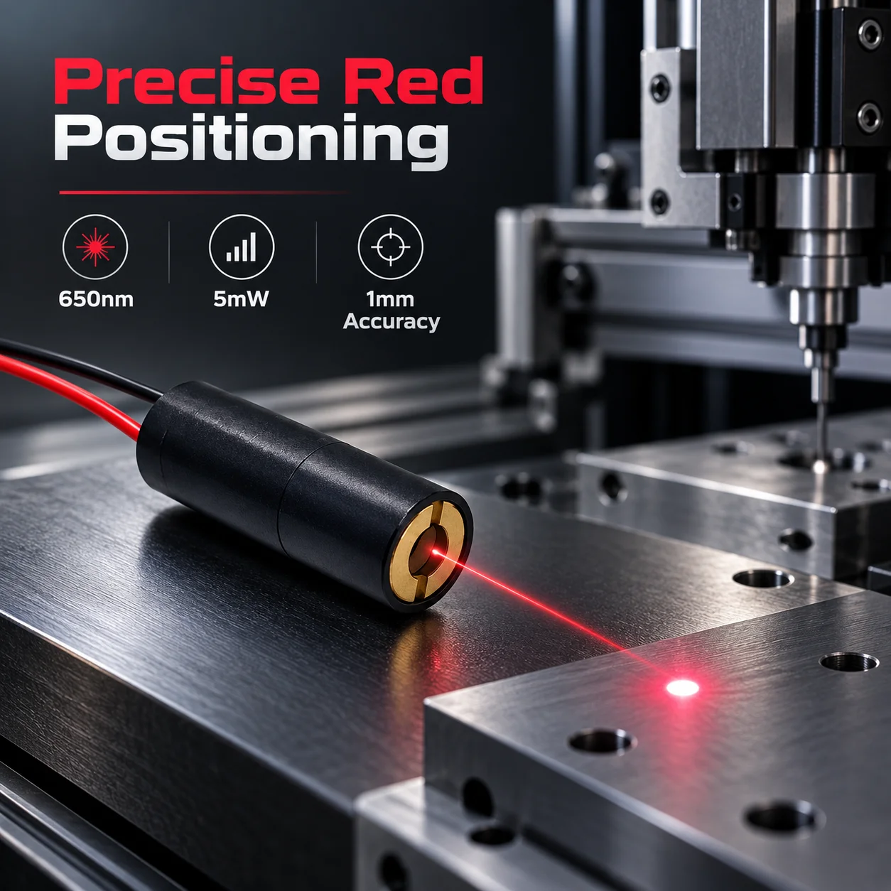 ZhonNa 650nm 5mW Red Laser Module Tire Wheel Alignment Positioning Head CNC Professional Lighting Indicator Light Aluminum Shell