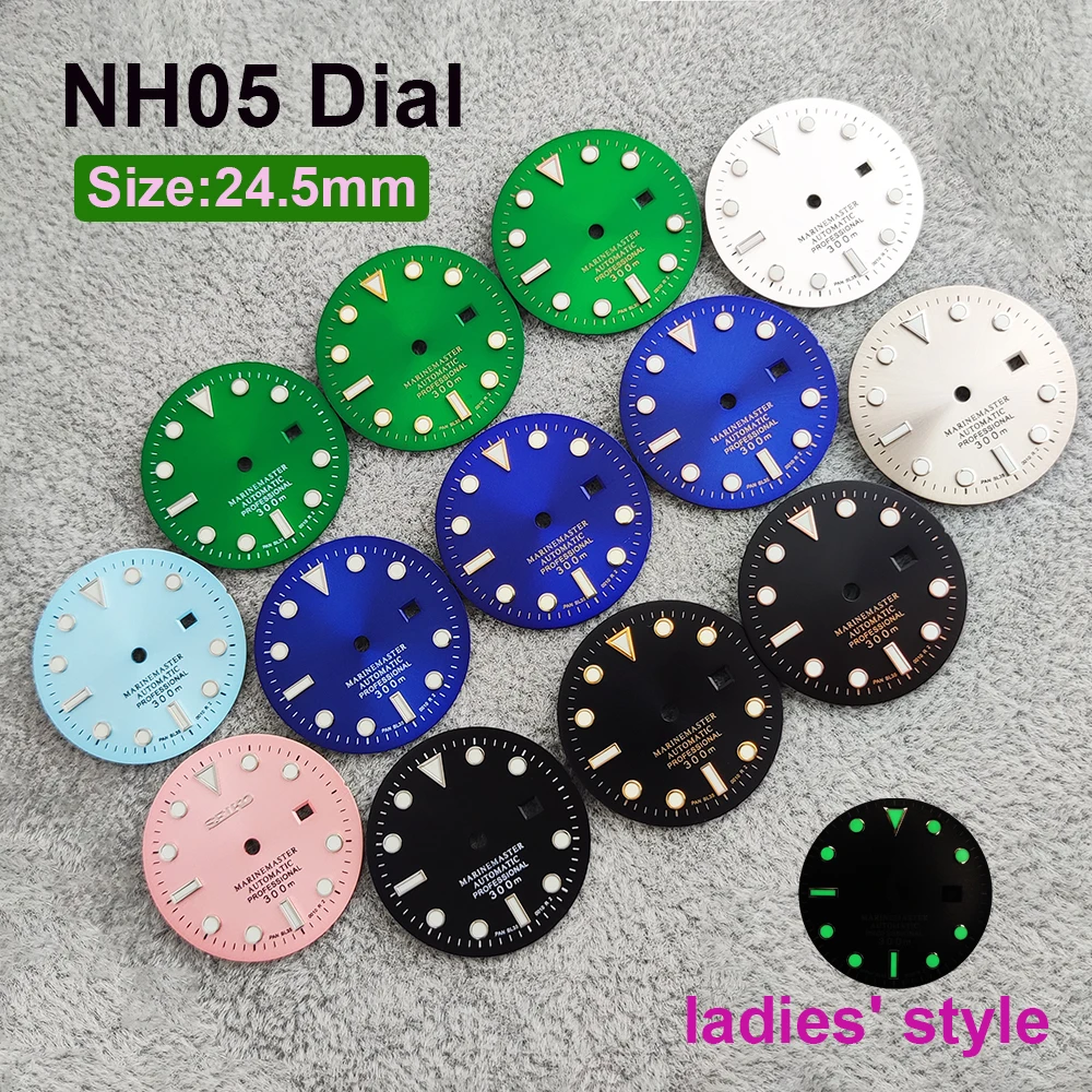 

Новый циферблат для женских часов NH05, 24,5 мм, зеленый, светящийся, без логотипа, подходит для механизмов NH05/06, аксессуары для часов, инструменты для ремонта часов
