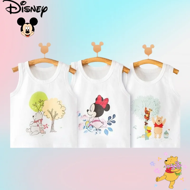 Kawaii Disney Pooh Beer Minnie Kinderzomer Nieuwe Mode Leuke Cartoon Ontwerp Zacht Katoen Mouwloos Hemdje T-shirt Top