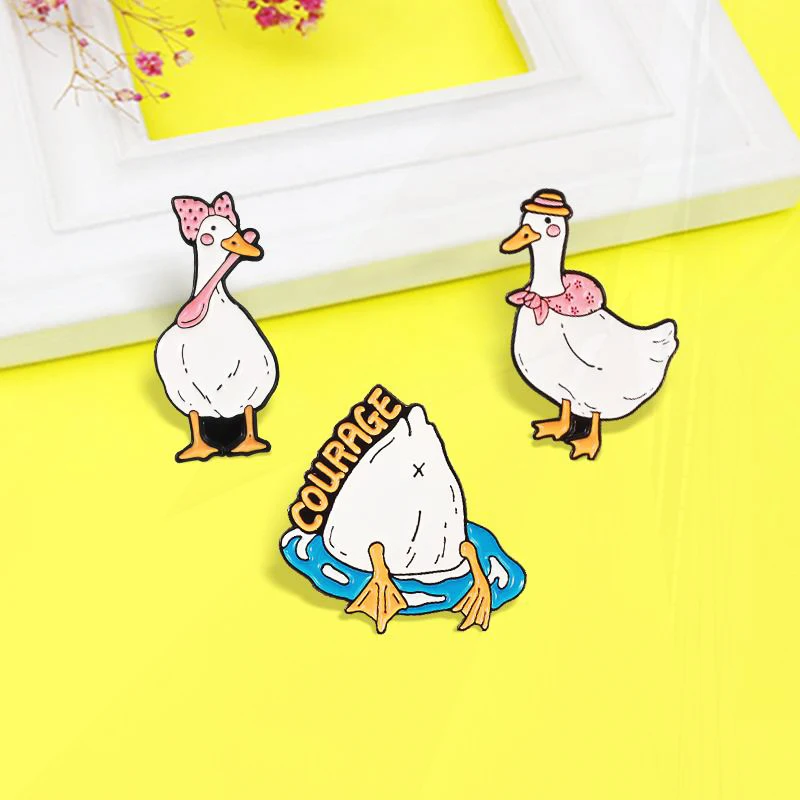 Courage Goose Duck Chicken Pin Lapel Badge Jewelry Gift for Kids Cartoon Animal Enamel  Pins Eating and traveling Swimming