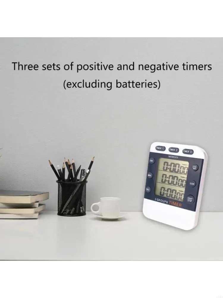 3 Channel Simultaneous Timing Count Up/Down Timer with Magnet and Back Clip 