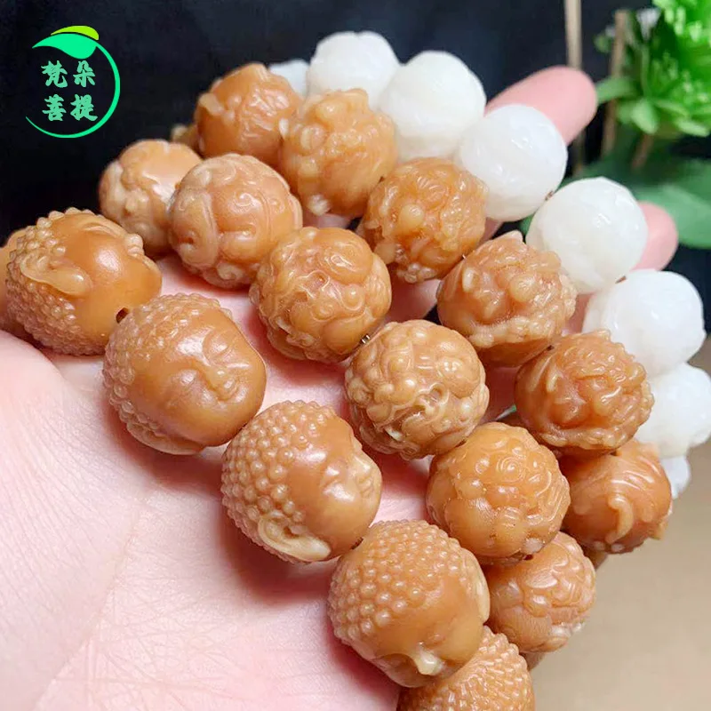 

Natural White Jade Bodhi Root Bodhi Seeds Bracelet Carved Buddha Beads Bracelet Beads Crafts Hand Toy Original Seed Men and Wome