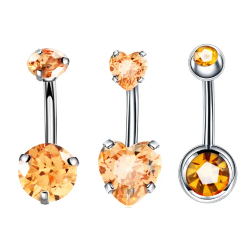 3PCS Pink Crystal Belly Button Rings Set