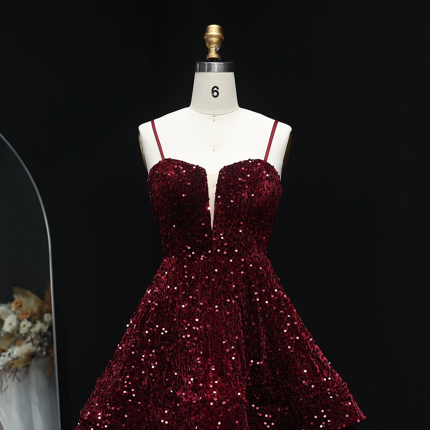 Sharon Said Elegant Wine Red Sequin Prom Dress with Lace-up Short 2025 Evening Party Gowns SH257 Customized