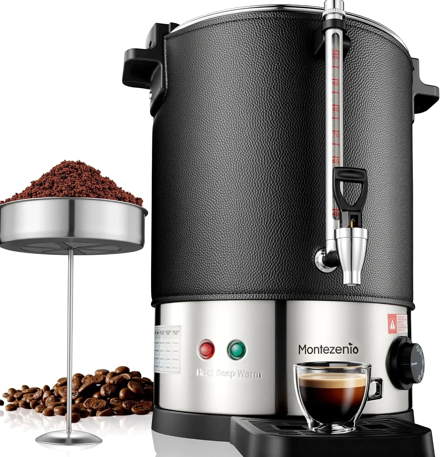 100 Cup Commercial Coffee Urn with Temp Control, 1500W Extra Large Coffee Maker Double Insulated 304 Stainless Steel Coffee Disp
