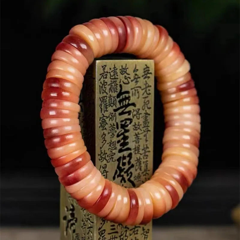 Tibetan-Style Natural Bracelet, Featuring Full-Grain Bone Beads, A Unique Niche Design, And A Red Color, Suitable