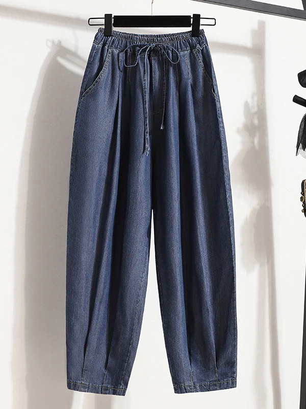 

Летние тонкие джинсовые джинсы, женские брюки-шаровары, утягивающие джинсы с девятью точками, джинсовые орты большого размера Harlan