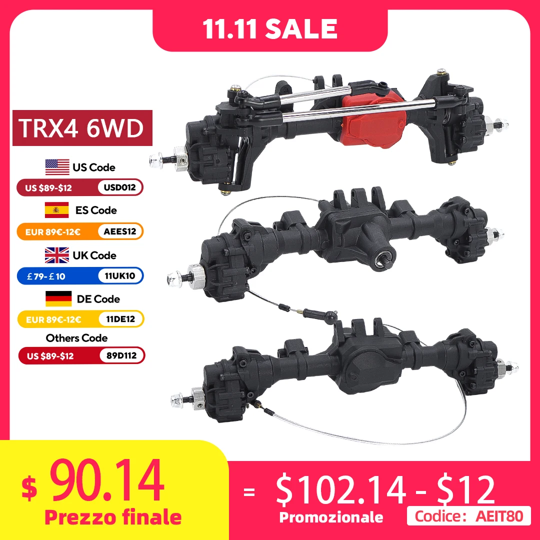 TRX4 Complete Front Middle Rear Differential Portal Axle With T-lock High Ground Clearance For 1:10 RC Crawler TRX-4 6WD Upgrade