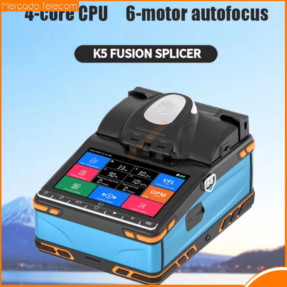 Máquina de soldadura do splicer da fusão da fibra ótica com tela táctil, 6 motores, VFL, OPM, K5