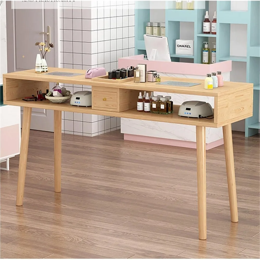 Solid Wood Nail Table with Drawer, Modern Manicure Desk for Nail Techs, Large Workstation for Home Or Salon with Storage Space(1
