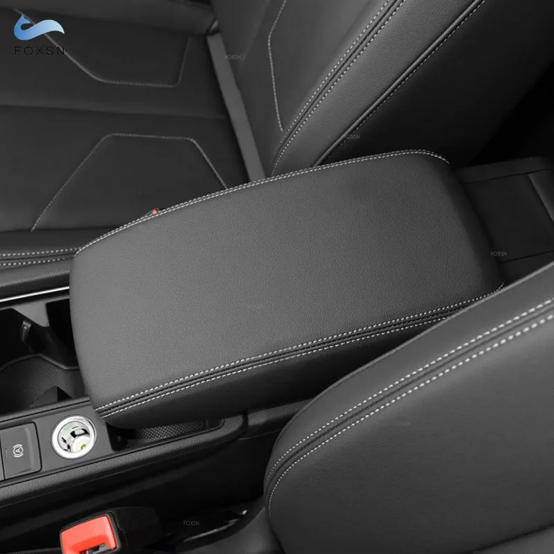 Black / Gray Microfiber Leather Car Styling Center Console Armrest Box Cover Decoration Trim Accessories For Audi Q3 2019