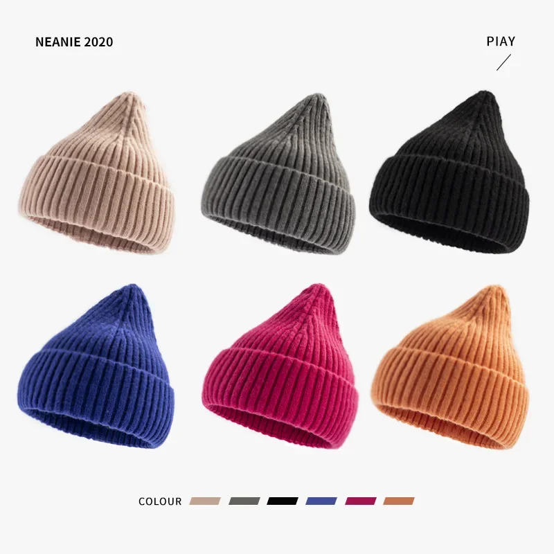 Gorros de punto suaves y cálidos para hombre y mujer, gorros de calavera Unisex, gorros de invierno para niñas, gorros de Color sólido