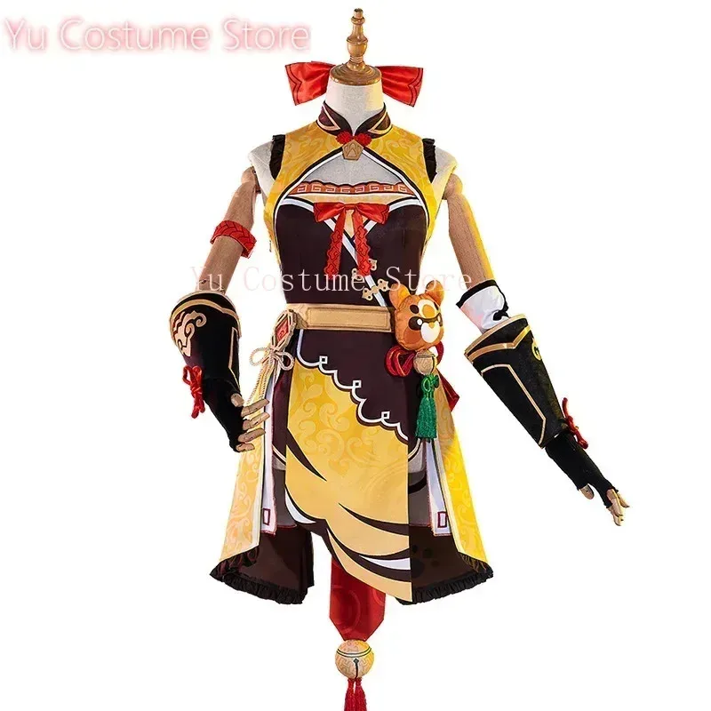 

Аниме Genshin Impact Xiangling, парик для косплея, женское платье, наряд для вечеринки на Хэллоуин, униформа Xiang Ling, реквизит Yu Costumea; 3,v'5.t;8,