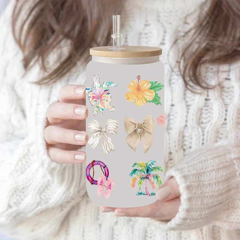 3D UV DTF Transfers Stickers 16oz Cup Wraps Cartoon Summer Printed For DIY Glass Ceramic Metal Leather Etc. D15776
