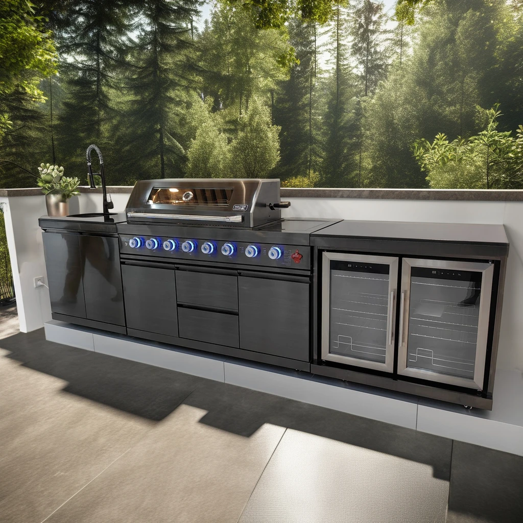 FOODLINE Prefab Outdoor Kitchen BBQ Island Kit With Storage Drawers And Trash Bin Pull Out