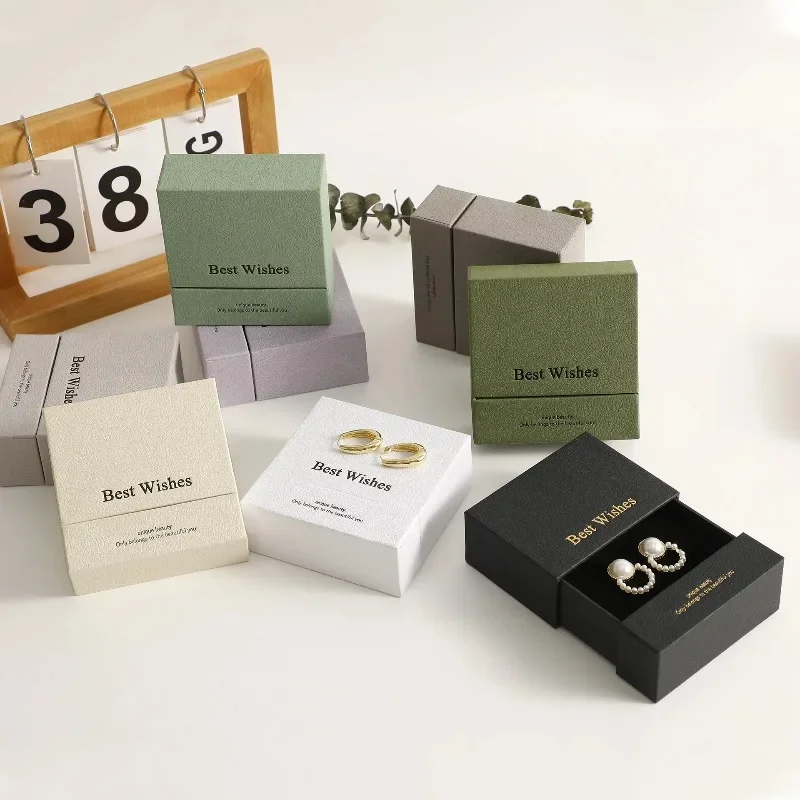 10pcsFree Custom Mini Jewelry Packaging Box Paper Drawer Sponge Inside Ring Necklace Storage Christmas Gift Case Earing Card Bag