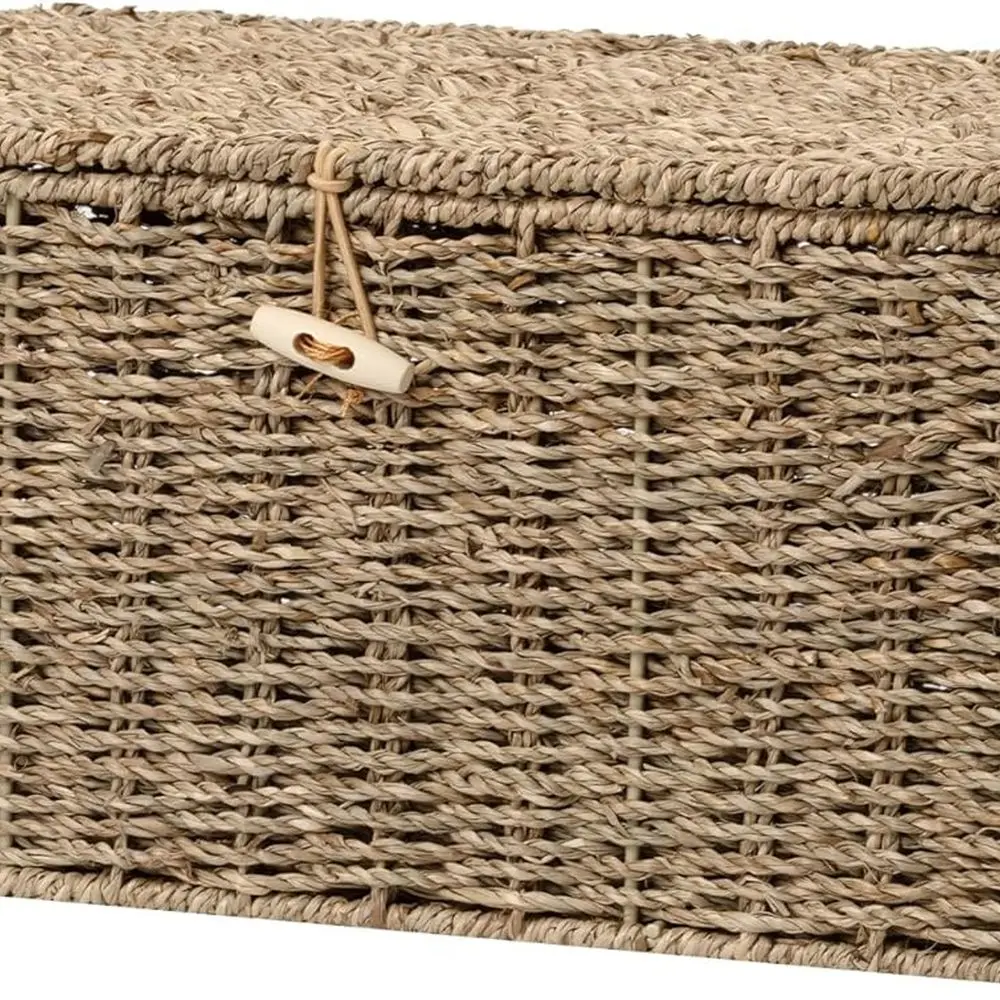 

Large Seagrass Storage Basket with Lid and Handles for Home Organization, Natural Finish, 1 Pack