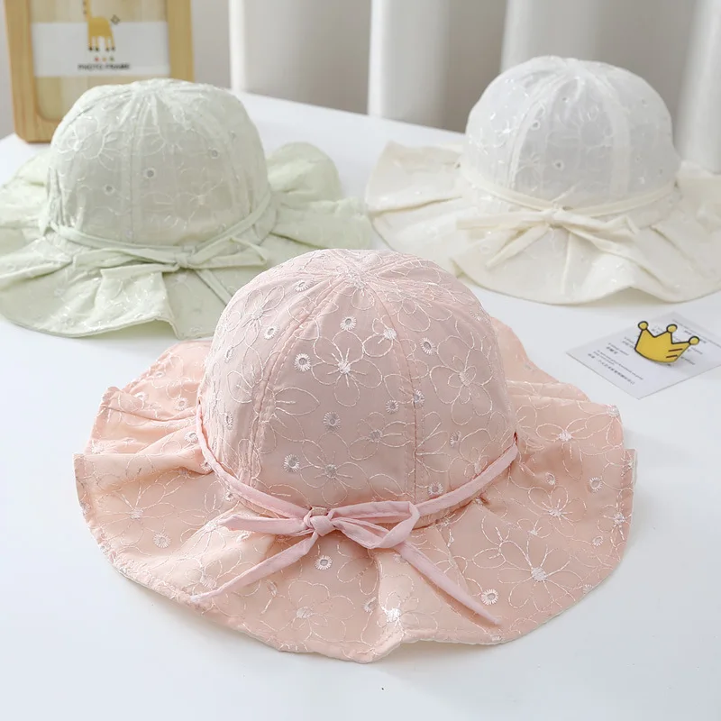 Summer Baby Bucket Cap Kids Children Floral Panama Hat Outdoor Beach Sun Caps Lovely Lace Princess Brim Kids Hats Caps