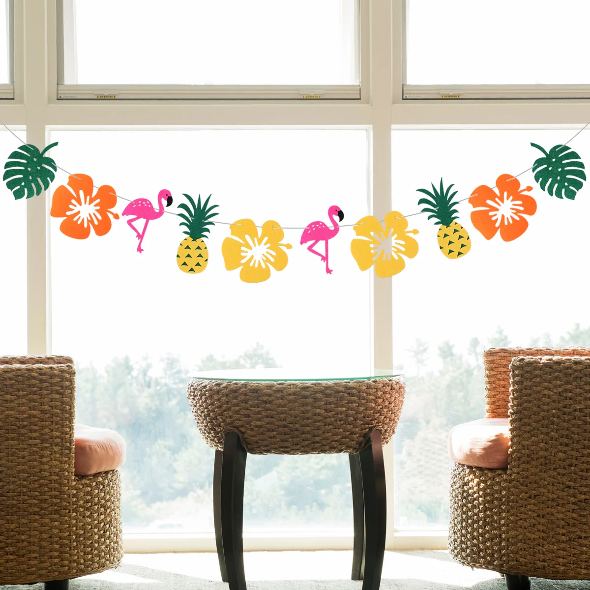 3 Meters Nonwovens Garland Flamingo Party Banner Flower Garlands Palm Leaf Tropical Bunting