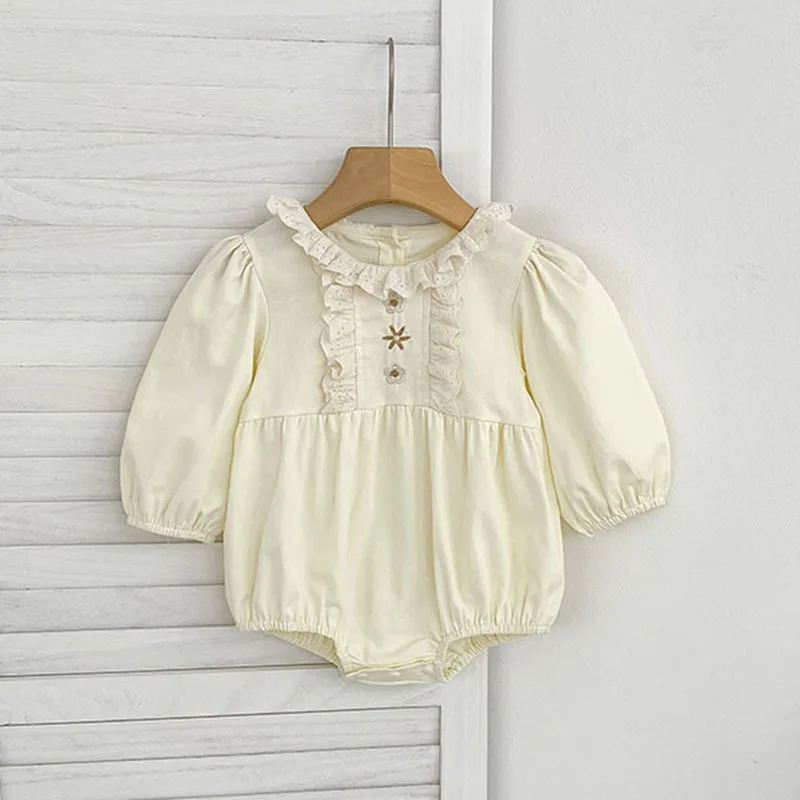 

Baby Girl Newborn Items Clothes Autumn Long Sleeve Bib Overalls Newborn Lace Collar Romper Cute Baby Outfit for Crawling