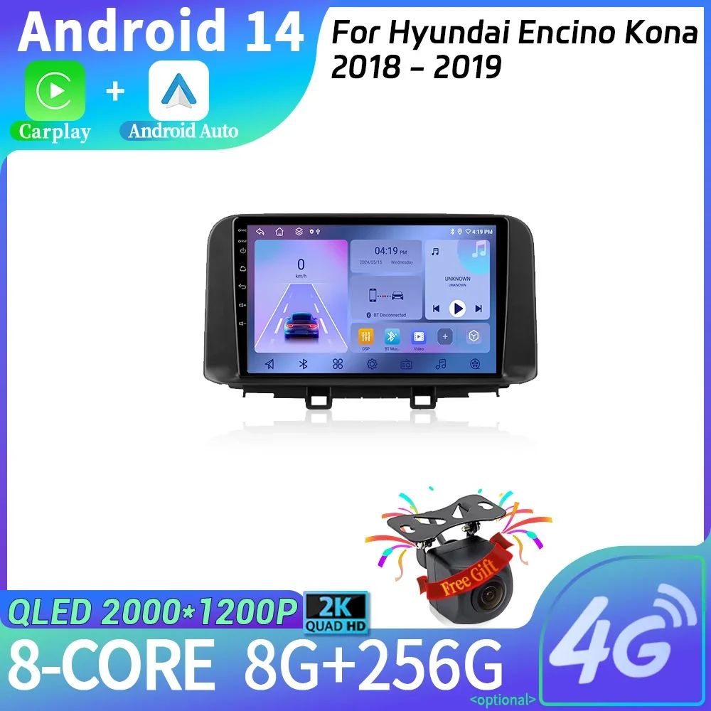 Android 14  For Hyundai Encino Kona 2018 - 2019 Multimedia Navigation Wireless Carplay Stereo Screen Car Radio