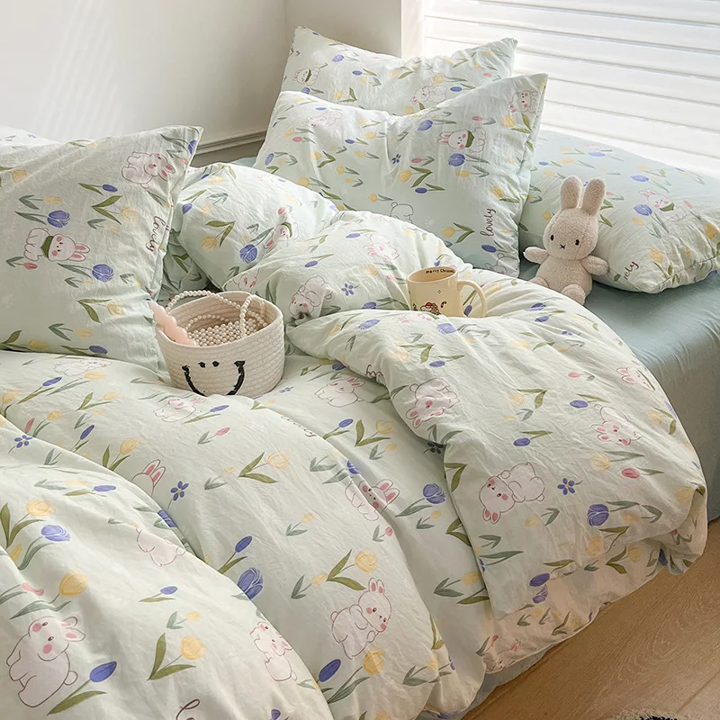 Ins Simple Flower Bed LinenTwin Full Queen King Size Bed Sheets Set  Adults Kids Floral Bed Comforter Sets Bed Duvets Kawaii