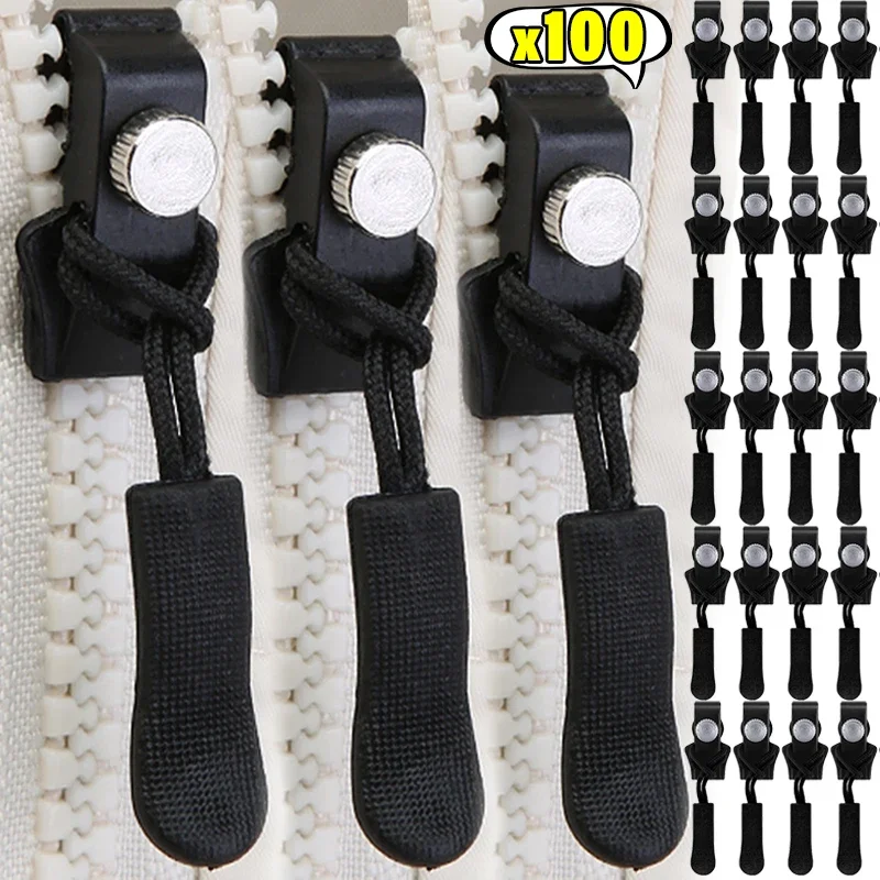 100/1pcs Detachable Zipper Pullers Universal Instant Zipper Head Metal Nylon Zipper Repair Kit for Bags Jackets Coat Accessories