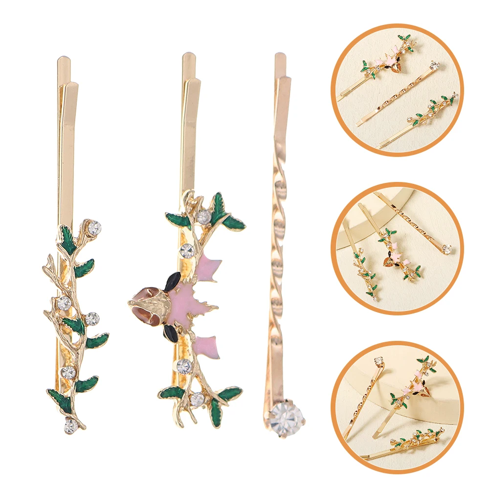

3 Pcs Metal Hairpin Clips Rhinestone Rhinestones Women Bobby Miss Decorations for