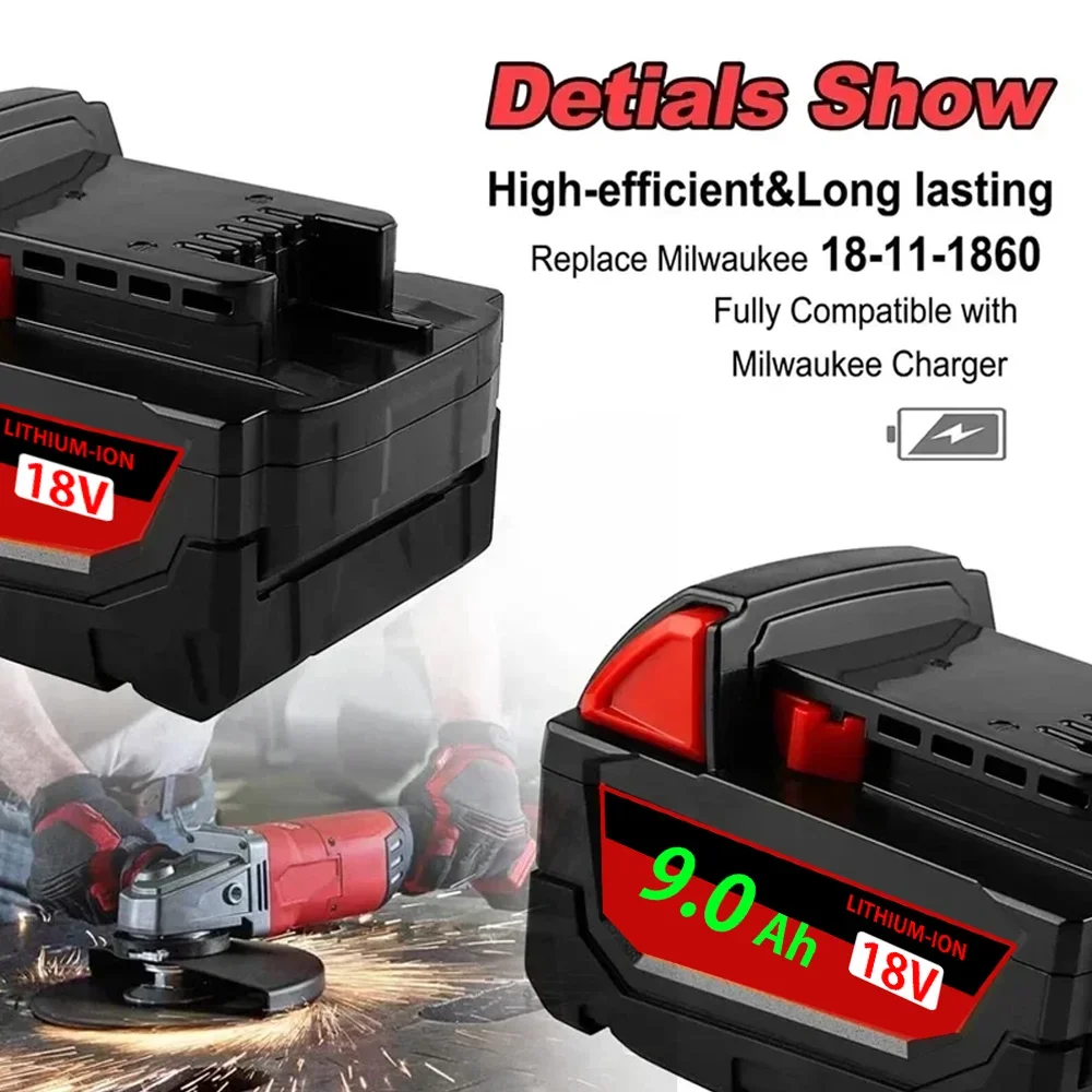 New 18V-21V suitable for Milwaukee M18 lithium battery 12.0Ah 9.0Ah extended capacity battery XC 48-11-1860 backup battery