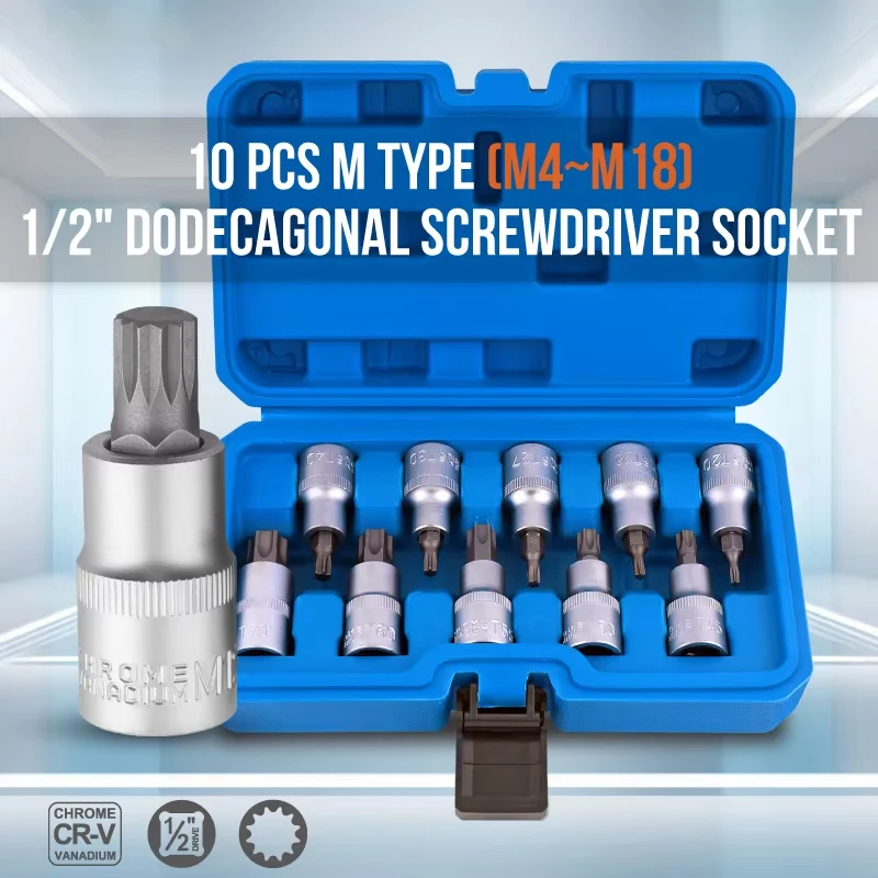 10Pcs 세트 1/2inch 육각형 소켓 비트 키트 래칫 렌치 자동 수리 핸드 툴에 대 한 6 각도 슬리브 육각 소켓 렌치