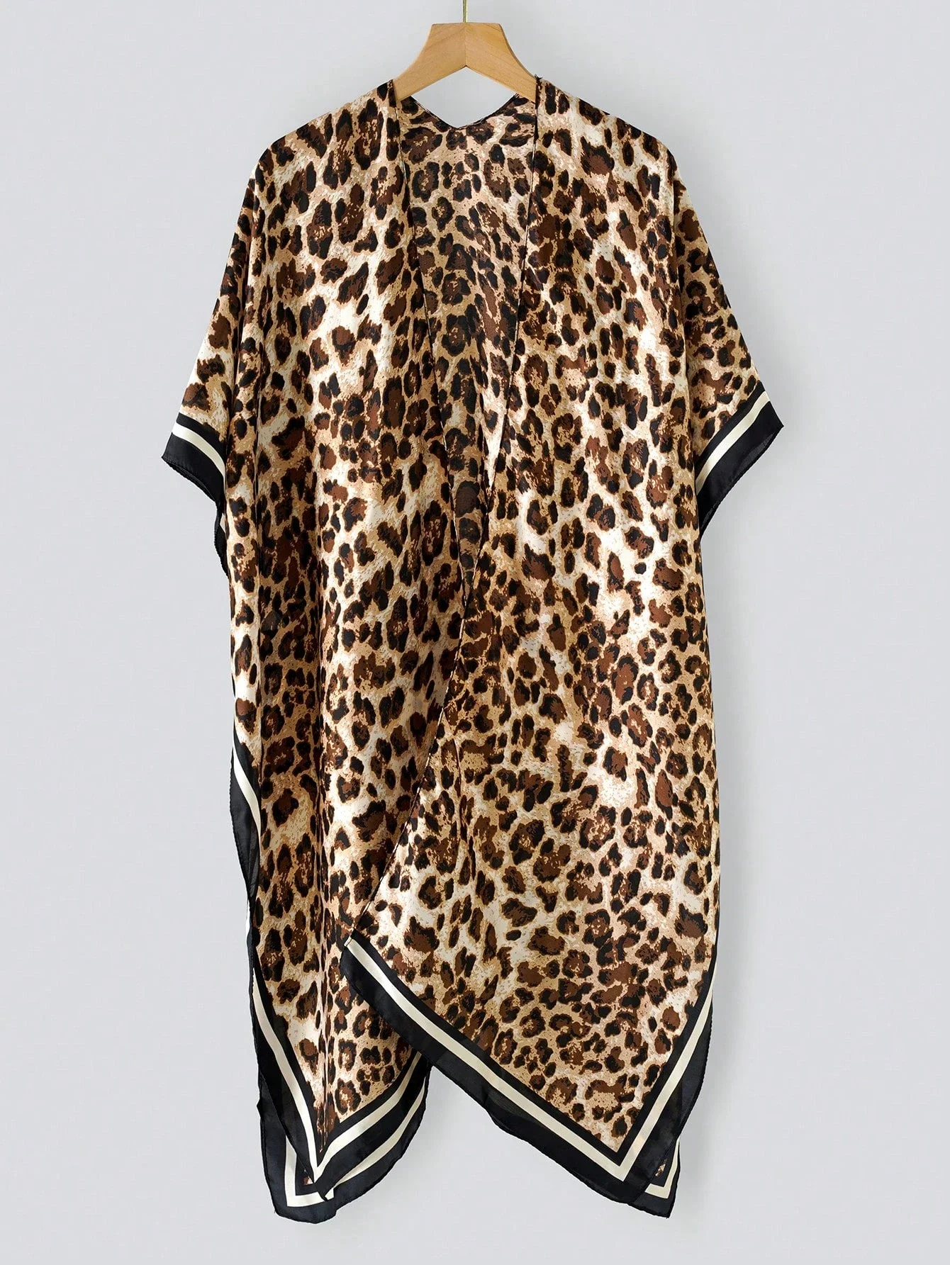 

Women Retro Gradient Leopard Print Chiffon Kimono Beach Cover Up Sunscreen Shawl